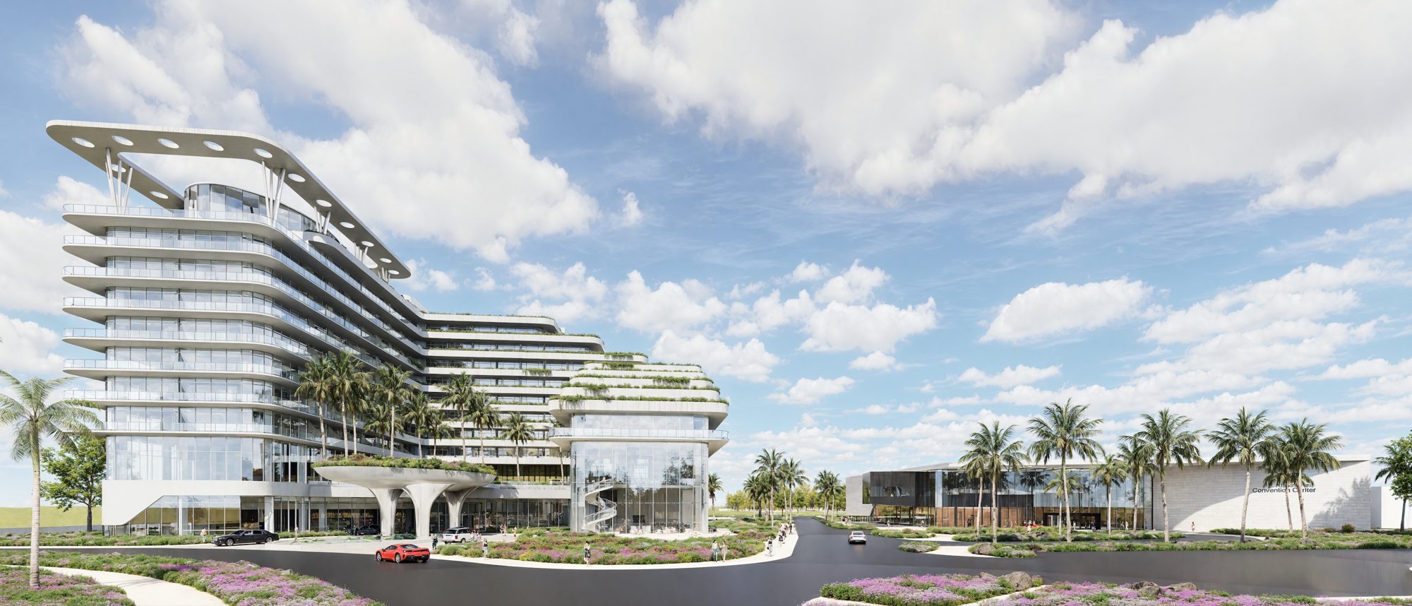 Architectural rendering of a resort and convention center exterior